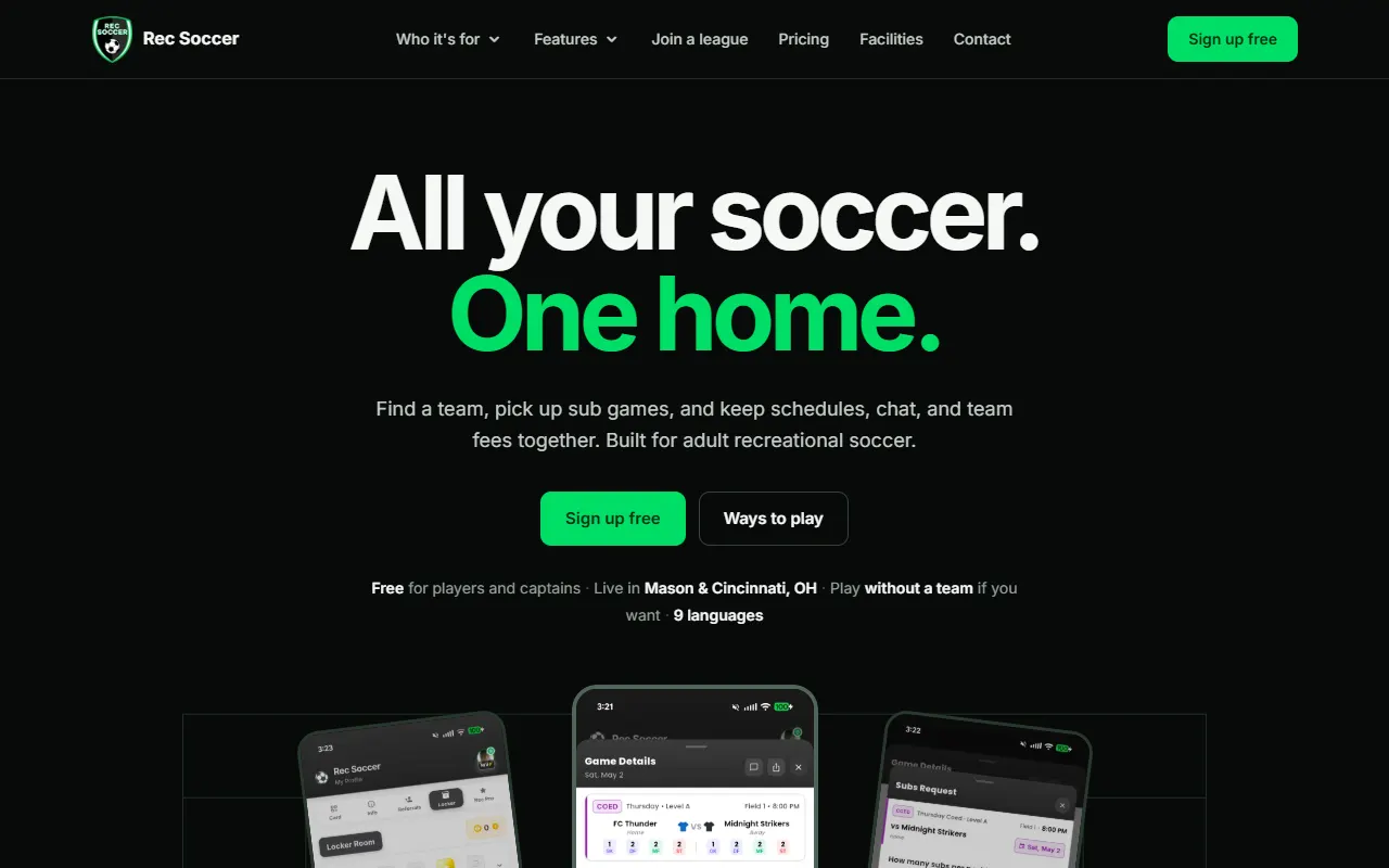 Laptop-இல் Rec Soccer website